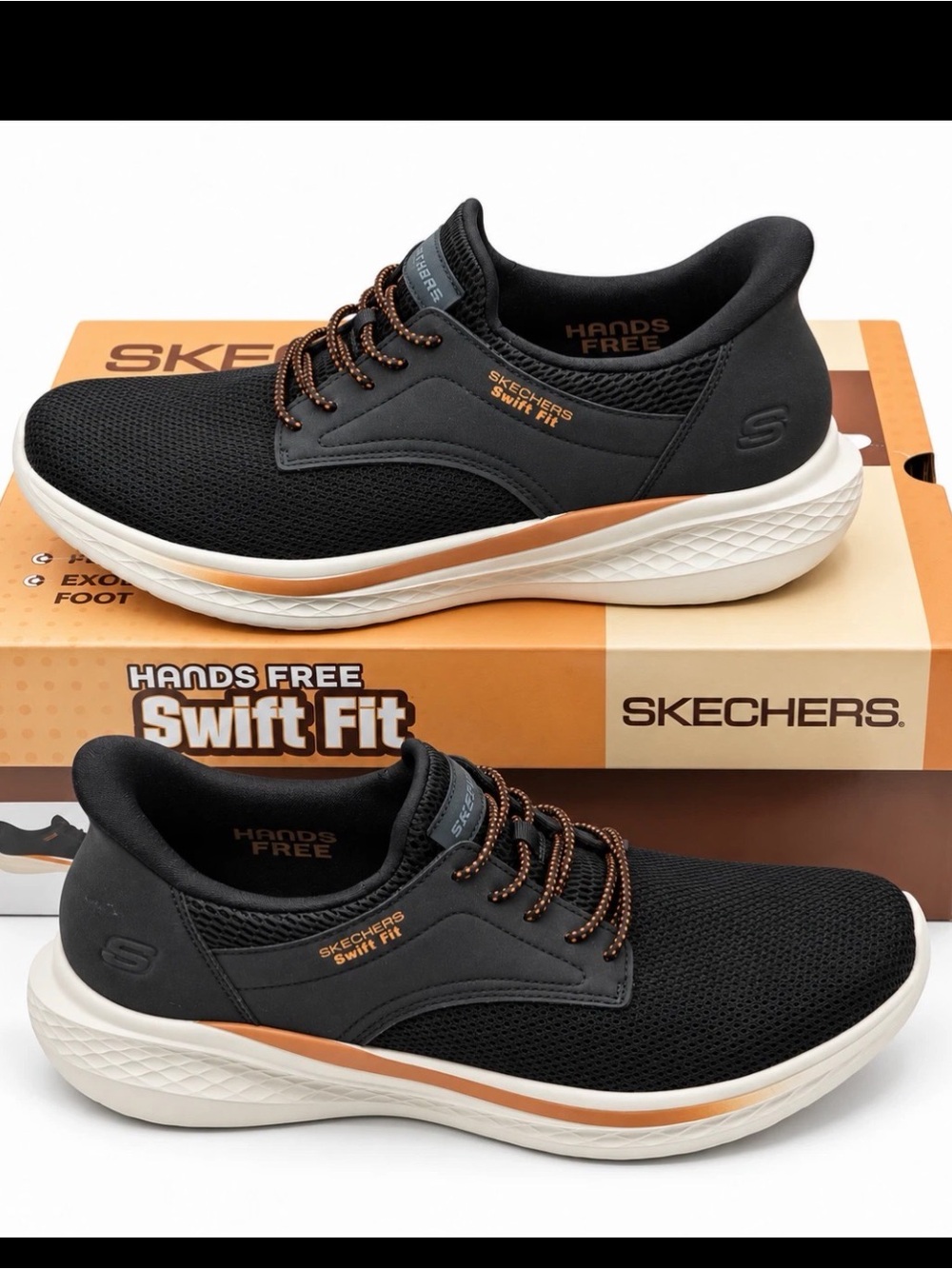 Skechers Swift Fit Mens Black Hands Free Memory Foam Walking Sneakers size 9.5 M